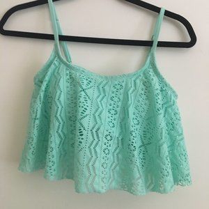 Xhilaration Teal Flounce Patterned Bikini Top